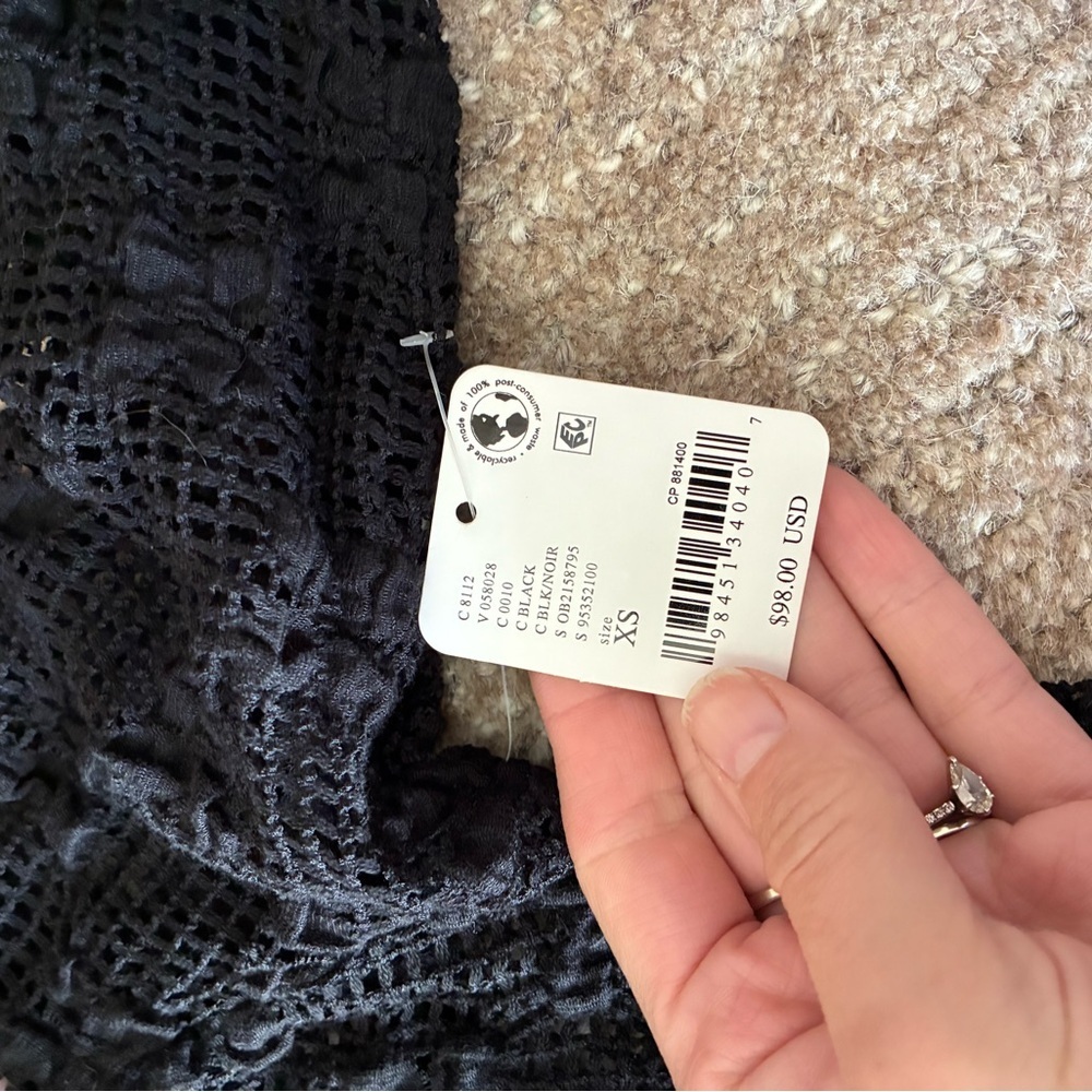 Free People Women’s Julie Knit Black Sheer Lace Cardigan Size XS Crochet Bow Tie - Picture 5 of 8